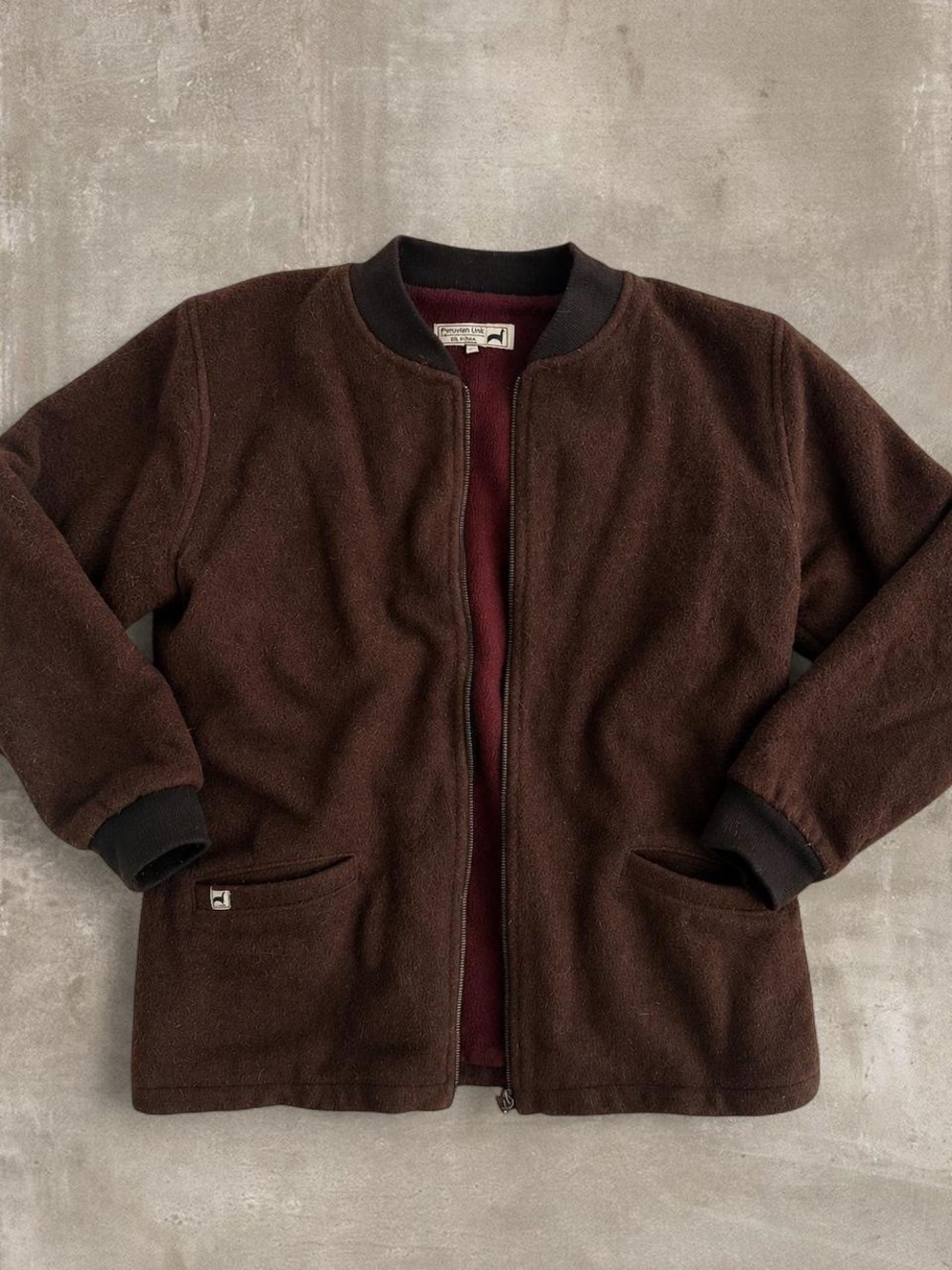 100% Alpaca Bomber Jacket in Rich Chocolate Brown - Size L
